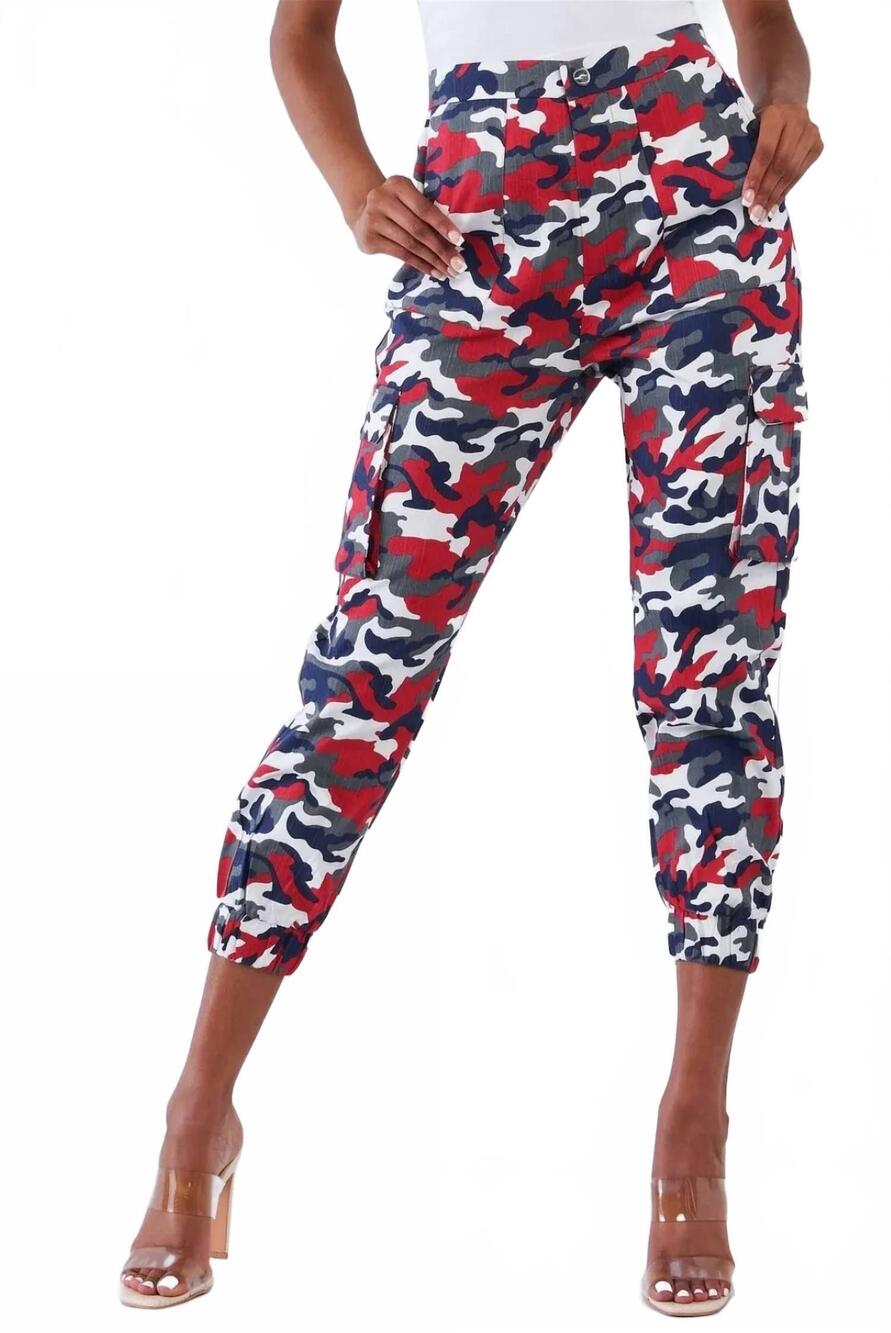 NEW 36 POINT 5 high waisted cargo pants in rudy red camouflage